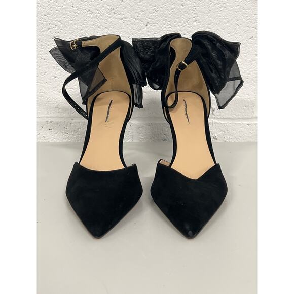 Ann Taylor Sz 9.5 Black Organza Bow Suede Pointed Toe Stiletto Heel Pumps - Picture 6 of 6